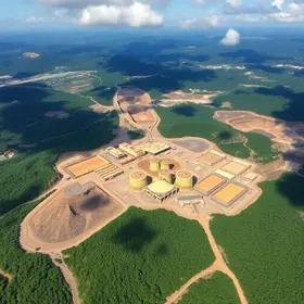 vista aérea das instalações de uma mineradora em Itabira (MG)
