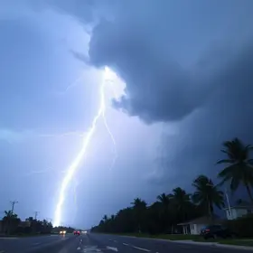 temporal com rajadas de vento e raios
