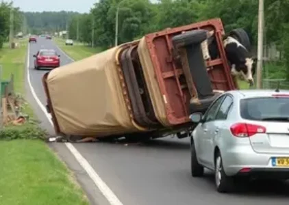 carreta com gado tomba na BR-459